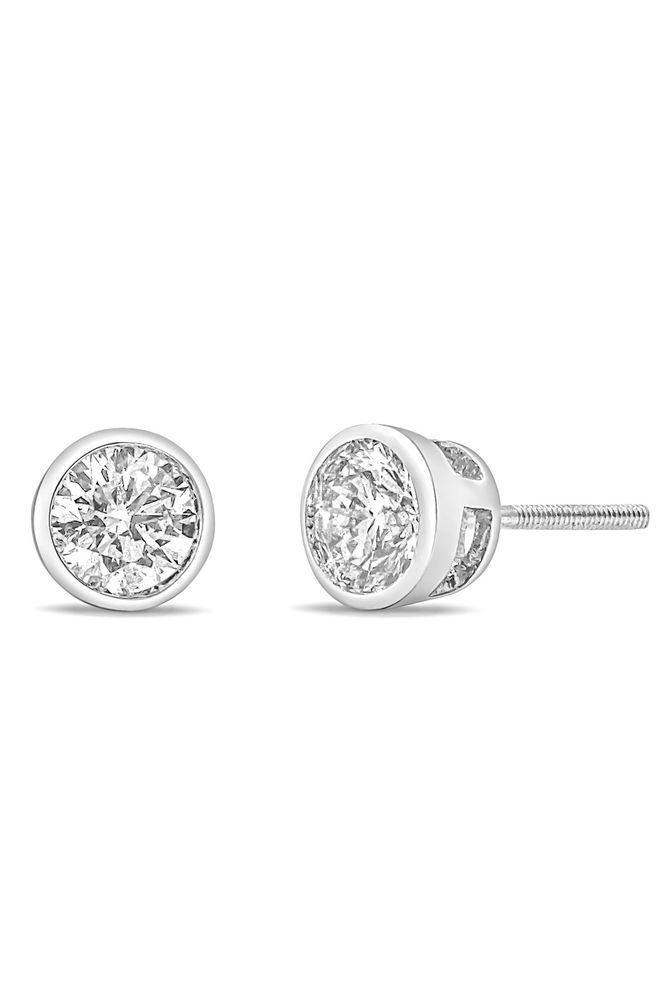 1.0 Cttw Lab-Grown Diamond Screw-Back Classic Bezel Solitaire Earrings